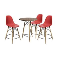 Conjunto Mesa Bistrô Eames Eiffel Amêndoa com 3 Banquetas Vermelhas de
