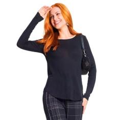 Blusa Feminina Rovitex Manga Longa Preto, Preto, G