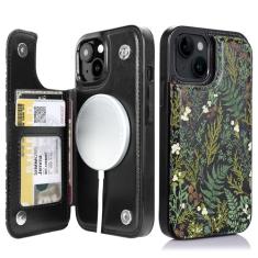 uCOLOR Capa carteira Magsafe para iPhone 15 de 6,1 polegadas com compartimento para cartão 【Compatível com MagSafe】 Folio Flip PU couro duplo magnético design RFID com protetor de lente de câmera