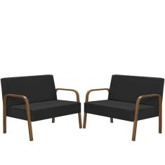 Kit Poltrona Decorativa 2 Namoradeiras Jade Braço Madeira D Salla Suede