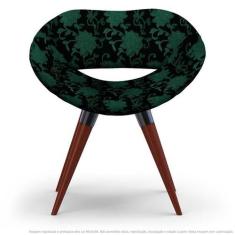 Poltrona Beijo Floral Verde E Preto Cadeira Decorativa Com Base Fixa -