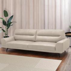 Sofá Decorativo Ashton 3 Lugares Sala De Estar 236cm Pés Em Aço Couro Bege G88 - Gran Belo