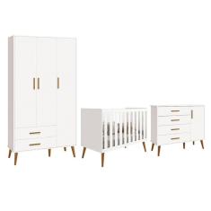 Dormitório Infantil Isis Guarda Roupa 3 Portas, Cômoda 1 Porta E Berço Branco - Reller Móveis Branco