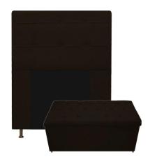 Kit Cabeceira e Calçadeira Baú Estofada Mel 90 cm Solteiro Com Capiton