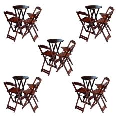 Kit 5 Jogos de Mesa Bistrô de Madeira Dobrável com 3 Banquetas - Imbuia