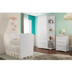 Quarto de Bebê Completo com 1 Berço Cama 1 Roupeiro 1 Cômoda Sol - Móv