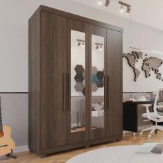 Guarda-roupa Solteiro 4 Portas 3 Gavetas com Espelho com Pés Roma Espresso Móveis