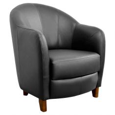 Poltrona Decorativa Sala de Estar Pés Madeira Kairós Couro Preto Gran Belo