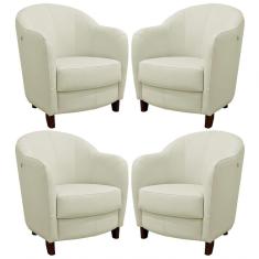 Kit 4 Poltronas Decorativas Sala de Estar Pés Madeira Kairós Couro Off White Gran Belo