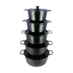 Jogo Caçarola Panela Craqueada Alça Alumínio Fundido Preto