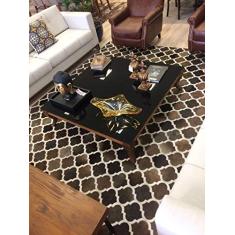 Tapete em Couro, Desenho Geométrico, Tapecouro, Cinza Raro/Branco