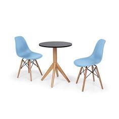 Conjunto Mesa de Jantar Maitê 60cm Preta com 2 Cadeiras Charles Eames - Azul Claro