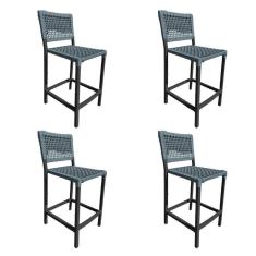 Kit 4 Banquetas França Em Corda Náutica E Base Em Alumínio Preta Para área Gourmet Cinza Cinza
