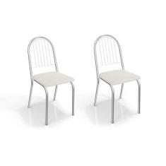 Cadeira Sala De Jantar Noruega 2C077 Kit 2 Un Cromado/Courano Branco -