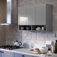 Armário Aéreo 3 Portas Milão Suspenso Para Quarto Cozinha Sala Cinza - Rede Móveis