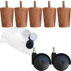 Conjunto Cama Box Casal 5 Pés Madeira E 2 Rodízios