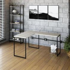 Escrivaninha L Estilo Industrial 120x140cm Dynamica Yescasa Snow/Preto
