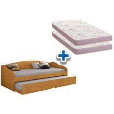 Colchão Solteiro Physical Ortobom (2un) + Sofá Cama Funny II c/ Auxiliar Cinamomo