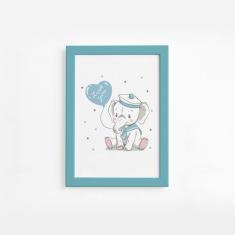 Quadro Elefante e Balão Azul Moldura Azul 22x32cm - Quartinhos