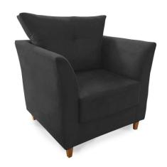 Poltrona Decorativa Isis Pés de Madeira Suede Preto - DS Estofados - E