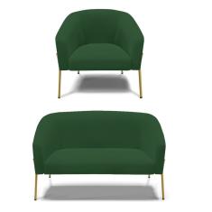 Sofá Namoradeira E Poltrona Pé De Ferro Dourado Stella Veludo D03 - D'rossi Cor Verde