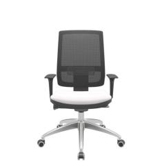 Cadeira Office Brizza Tela Preta Assento Vinil Branco Autocompensador 