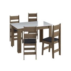 Conjunto Mesa de Jantar Fixa 4 Cadeiras Com Assento Estofado Móveis Canção - Ameixa Negra / Preto