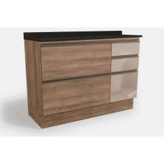 Balcão de Cozinha Modulado Maxxi G747 4 Gavetas c/ Vidro e 1 Porta c/Tampo 120cm Nogal/Preto Brilho - Kappesberg