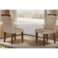 Cadeira Sala de Jantar Imperatriz Madeira Kit 2 Un Capuccino/Linho Bouclê Creme - Rufato