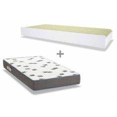 Colchão Solteiro D33 Ortobom + Cama Auxiliar Teen Aquarela Branco