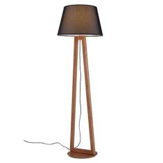 Luminária de Chão Join 170cm Madeira Castanho Cúpula Preta Madelustre