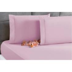 Jogo Lençol Percal 200 Fios Ponto Palito Cama Queen 3pçs Rosa - CasaHo