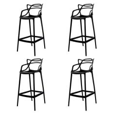 Kit 4 Banquetas Allegra Preta Polipropileno Cozinha Bistrô