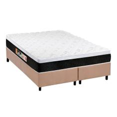 Cama Box Queen: Colchão Espuma Castor D45 Black E White + Base Crc Suede Clean(158X198)