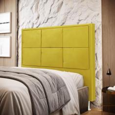 Cabeceira Estofada Maia 160 Para Cama Queen Sued Amarelo Aradecor