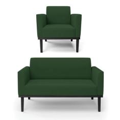 Sofá Namoradeira com Poltrona Base de Madeira Fixa Preto Marisa Veludo