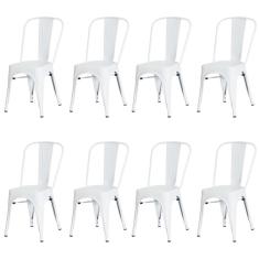 Kit 8 Cadeiras Tolix Iron Design Branca Aço Industrial Sala Cozinha Jantar Bar