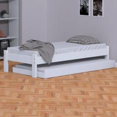 Cama Japonesa Solteiro Com Auxiliar Branca Madeira Maciça Nemargi