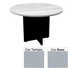 Mesa de Reunião Redonda 110 x 110 cm Pé Painel PE25 em MDP Cinza com Base Cinza