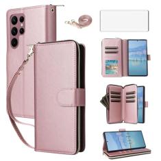 Asuwish Capa de celular para Samsung Galaxy S22 Ultra 5G com protetor de tela de vidro temperado e carteira com zíper e compartimento para cartão com suporte flip cell S22ultra 22S S 22 S22ultra5g 6,8