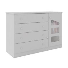 Cômoda Infantil Eloísa 04 Gavetas e 01 Porta Branco - Phoenix Baby, Br