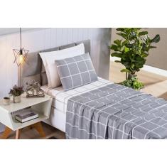 Jogo de Cama xadrez 200 fios micropercal 3 peças Solteiro - Safira enx