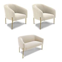 Namoradeira E 2 Poltronas Pé Ferro Dourado Stella Bouclê D03 - D`rossi Cor Bege