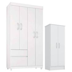 Guarda Roupa Infantil Lótus E Armário Multiuso Viena Branco Brilho - Demóbile