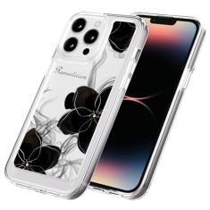 AKABEILA Capa para iPhone 15 Pro transparente com design TPU bumper floral flor PC capa de telefone traseira botão galvanizado mulheres menina 6,1 polegadas