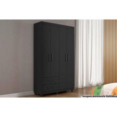 Guarda Roupa Solteiro 4 Portas E 2 Gavetas Canadá Preto Fosco - Conquista