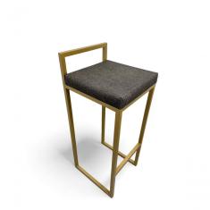 Banqueta Quadro Com Encosto Estofada Metalon Dourado Cinza - 65cm