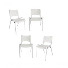 Kit 4 Cadeiras Iso Para Escola Escritório Comércio Branca Base Branca