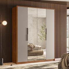 Guarda Roupa Casal Attore Ambiente 4 Portas Nogueira Nude Prime Tx Com Espelho Demóbile - Demartêz