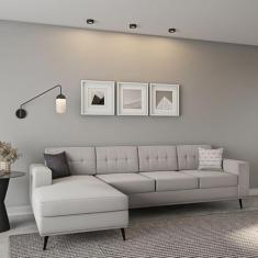 Sofá 4 Lugares Leave com Chaise Esquerdo Pé Palito Linho Cotton Cru